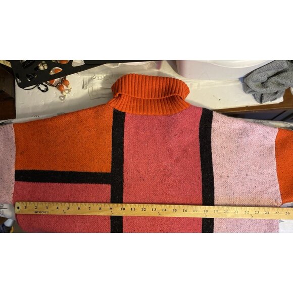 WynneLayers Colorblock L Turtleneck Women Intarsia Sweater Retro Mod Neon - Picture 10 of 16